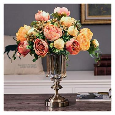 Imagem de LMJYU Flor artificial em vaso ornamentos de flores artificiais decorativos, buquês de rosas, arranjos florais, flores secas, flores de seda (cor: C) (C t) (D t)