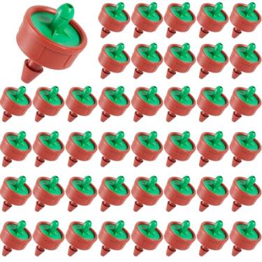 Imagem de 60 peças de gotejadores de ponto de irrigação com compensação de pressão de 0,25 GPH, fluxo constante, saída de farpa, gotejador, peças para linha de tubulação de irrigação de 1/10.2 cm para sistemas