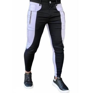 Imagem de Calça Bicolor Skinny Branca Preta Masculina Codi Jeans Streetwear-Masculino