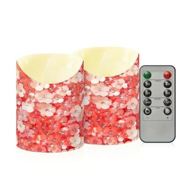 Imagem de Wassud Velas sem chama com padrão de lantejoulas de flores com controle remoto, velas realistas cintilantes com temporizador, velas decorativas para Natal, casamento, festa, decoração de casa pequenas