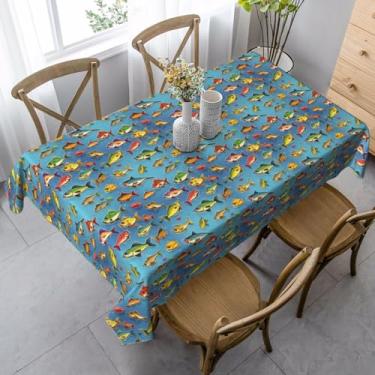 Imagem de SKKNT Toalha de mesa de jantar com estampa de isca de pesca 89 x 139 cm, retangular, impermeável, reutilizável, festa de jantar