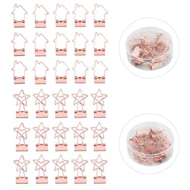 Imagem de Clipes de papel pequenos clipes de pasta oca em ouro rosa clipes de metal estilo estrela e casa para documentos, papéis e roupas 30 peças duráveis ​​e resistentes 4,6 cm 14,1 cm