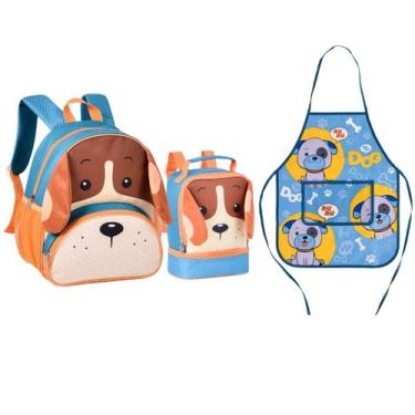Imagem de Kit Mochila Costas Lancheira Avental Pets Cachorro - Clio, Verde