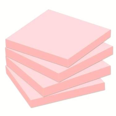 Imagem de Pacote com 4 notas autoadesivas, marcadores portáteis de 7 x 7 cm, fácil de colocar para casa, escritório, caderno, 50 folhas por bloco, rosa