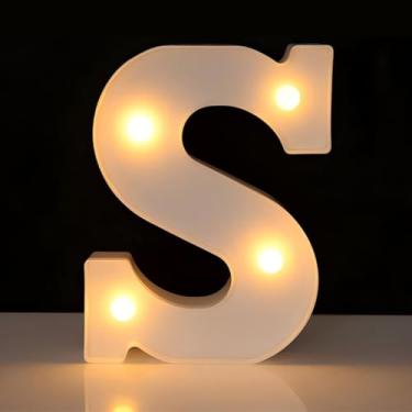 Imagem de Letreiro de LED com letra S, letreiro iluminado do alfabeto para decoração de casa, decorações de festa de casamento de aniversário - P branco