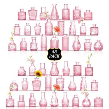 Imagem de MARTAGE Conjunto de 48 vasos de vidro, vasos rosa para centros de mesa, vaso de vidro pequeno para flores, vaso de botão vintage a granel para casamento, festa, eventos, recepção, decoração de casa