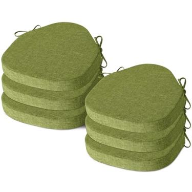 Imagem de AddGrace Conjunto de 6 almofadas de cadeira para cadeiras de jantar Windsor com capa texturizada removível e almofadas de assento internas antiderrapantes com laços e espuma (41,5 x 48 cm verde)