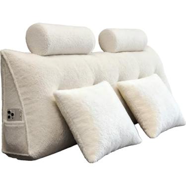 Imagem de Travesseiro de cabeceira, cama queen, com dois pescoços, dois encostos e dois bolsos laterais grandes, capa removível, para descanso de cama, travesseiro de leitura, almofada de sofá-cama, veludo de