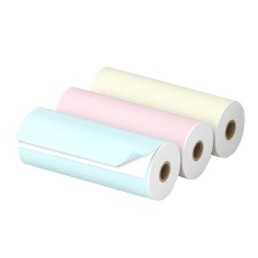 Imagem de LiebeWH 3 Rolos de Papel Térmico Branco Totalmente Pegajoso, Papel Adesivo Imprimível de 77 * 30 Mm para Impressora Térmica PeriPage A9s/A9 Pro Mini BT, Adequado para (Papel térmico pegajoso colorido)