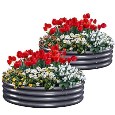 Imagem de KING BIRD Canteiro de jardim elevado galvanizado redondo caixa para jardinagem, plantas, vegetais, flores, prata, 119 x 119 x 30 cm, 4 pacotes