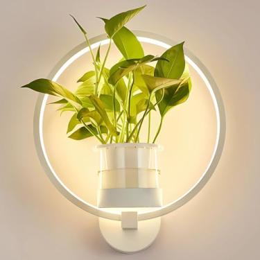 Imagem de Luminária de parede LED moderna para interiores, branco quente 3000K, com vaso de flores hidropônico. Ideal para sala de estar, quartos, restaurantes, corredores e outros ambientes. Arandela