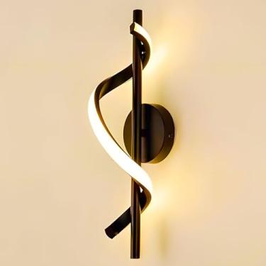 Imagem de Luminária de parede LED para interiores, 40 cm, 12 W, preta, moderna e elegante, luz quente 3000 K, design criativo com linhas em espiral, ideal para quarto, sala de estar, corredor e hall d
