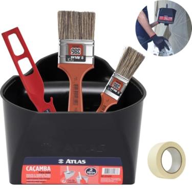 Imagem de Caçamba de Mão Para Pintura 2L Com Clip Magnético + Trincha 25mm + Trincha 50mm + Misturador + Fita Crepe
