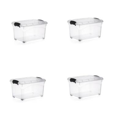 Imagem de Caixa Organizador 95 Litros Reforçada Com Trava Tampa e Rodinhas Empilhável Transparente(4 CXS 95 TRANS)