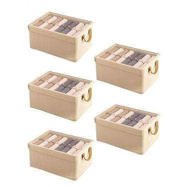 Imagem de Caixa Organizadora Dobrável para Roupas com Tampa | Organizador de Guarda-Roupa em Tecido Catiônico | Caixa de Armazenamento para Closet (bege*5)