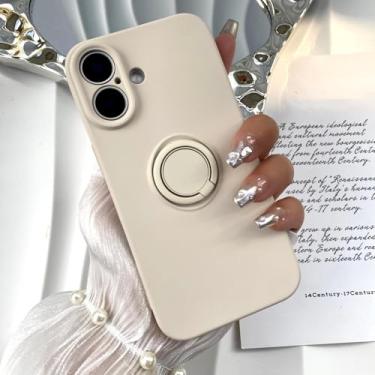 Imagem de HTVJFX Capa magnética de silicone líquido com suporte de anel para iPhone 16 Pro Max, à prova de choque (para iPhone 16 Pro Max/branco)