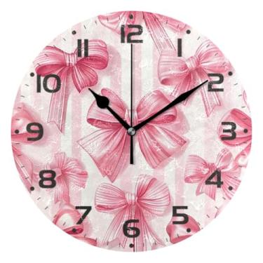 Imagem de JUZIHAI Relógio de parede com laço, silencioso, sem tique-taque, relógios de parede redondos, operados por bateria, fácil de ler, relógio decorativo de parede para casa, cozinha, sala de estar, quarto