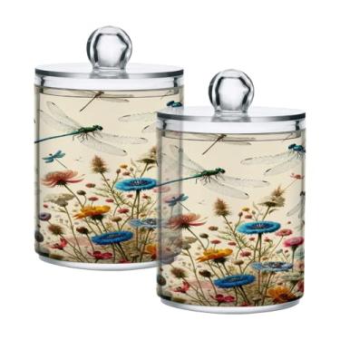 Imagem de Qilmy Qtip Suporte de boticário vintage de 400 ml, frasco de plástico transparente com tampa, dispensador de recipiente de banheiro para bola de algodão, cotonete, fio dental, pacote com 2