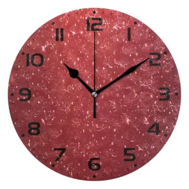 Imagem de JUZIHAI Relógio de parede vermelho brilhante silencioso, sem tique-taque, relógios de parede redondos operados por bateria, fácil de ler, relógio decorativo de parede para casa, cozinha, sala de estar