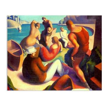 Imagem de Zeichn8u Thomas Hart Benton Paintings Wall Art The Beach Classic Art Reproduções Thomas Hart Benton Pôster em tela para sala de estar decoração de parede de casa 60 x 50 cm (24 x 20 polegadas) sem