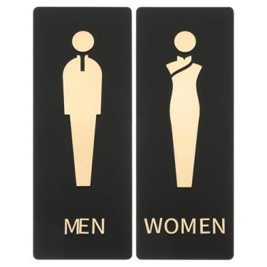 Imagem de PATIKIL Placa de banheiro de 2 peças, placa de banheiro de 10 x 28 cm, unissex, autoadesiva, engraçada, metal neutro, fofo, para negócios, casa, banheiro, porta, parede, mulher, homem, sinalização