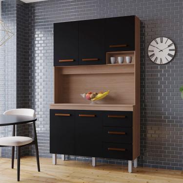 Imagem de Kit Zínia 5 Portas 3 Gavetas Cozinha Mb1 120cm Cor Savana Preto