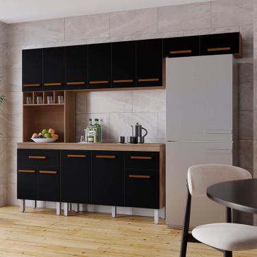 Imagem de Cozinha Zínia Completa Balcão Com Tampo Mb1 300cm Cor Savana Preto