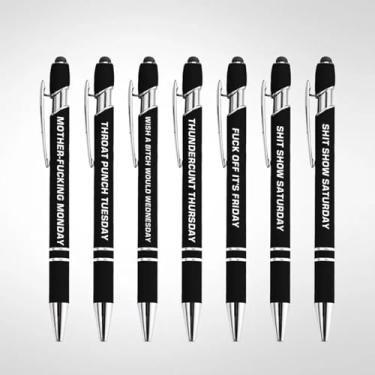 Imagem de Conjunto de canetas esferográficas de metal engraçadas para alívio de estresse (7 peças) canetas de escritório Snarky insultantes para adultos, canetas fofas com frases para ansiedade, 7 peças