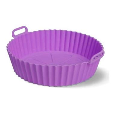 Imagem de Forma Assadeira Para Fritadeira Air Fryer Silicone Flexível Lavável Redonda 21cm(1,ROXO)