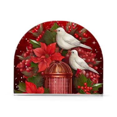 Imagem de Porta-guardanapos de mesa de pássaros de flores de Natal, suporte de guardanapo de acrílico suporte de guardanapo de banheiro suporte de guardanapo vertical para mesa cozinha bancada