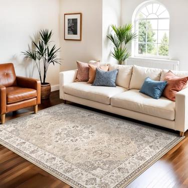 Imagem de Tapete lavável para sala de estar 12 x 20.3 cm: Tapete macio vintage resistente à água para quarto, sala de jantar, tapete antiderrapante para apartamento, tapete fino para dormitório, casa