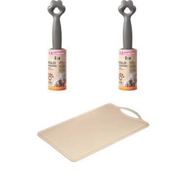 Imagem de Kit 1 Tábua Cinza Plástica de Corte Pequena + 2 Rolo Adesivo Tira Pelos Pet com 60 Folhas