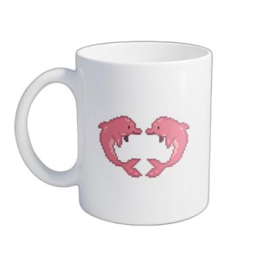 Imagem de Caneca Xícara de Café Porcelana 300ml Com Ilustração de Golfinhos Rosa