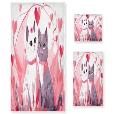 Imagem de Wassud Sweet Cats Conjunto de 3 toalhas de banho para dia dos namorados, toalhas super macias e absorventes para banheiro, toalhas de banho de secagem rápida, toalha de banho para academia, spa, hotel
