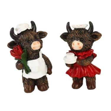 Imagem de Bothyi 1 Par de Estatuetas de Casal de Vacas Terras Altas, Ornamento de Mesa Pequeno para Decoração de Fazenda, Centro de Mesa, Lareira, Sala de Estar,