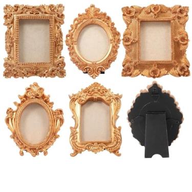 Imagem de 5 porta-retratos pequenos vintage de resina, 9 x 8 x 0,15 cm, moldura decorativa para exibição de fotos, festa de Natal, decoração de casa de bonecas ou projetos criativos de bricolage