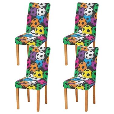 Imagem de Bolas de futebol coloridas capas de cadeira de sala de estar removível lavável conjunto de 2 capas para cadeira de sala de jantar para festa em casa, hotel, cerimônia de casamento