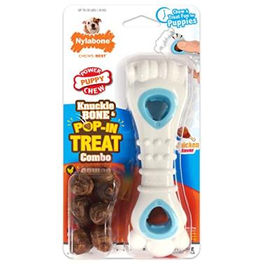 Imagem de Nylabone Knuckle Bone Pop-In Treat Brinquedo de mastigar para filhotes, brinquedos interativos de enriquecimento para filhotes, sabor de frango de longa duração, cães médios - até 16 kg