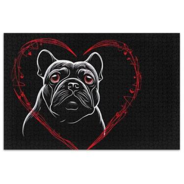 Imagem de Quebra-cabeça buldogue dos namorados preto 1000 peças adultos arte flor difícil quebra-cabeças família elefante branco presentes