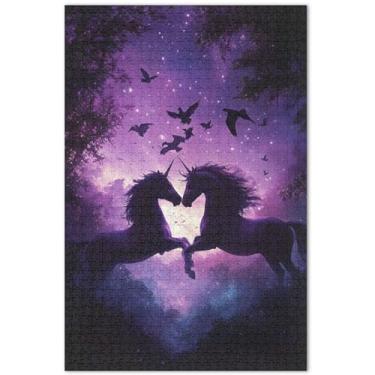 Imagem de Unicórnios roxos cenário fantástico quebra-cabeça adulto 500 peças presentes de festa elefante branco personalizado divertido família quebra-cabeça arte decoração pintura, 51 x 35 centímetros