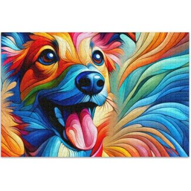 Imagem de Quebra-cabeça de arte moderna de cachorro colorido 500 peças adultos paisagem floral quebra-cabeças únicos divertidos bobos, 50 x 35 centímetros