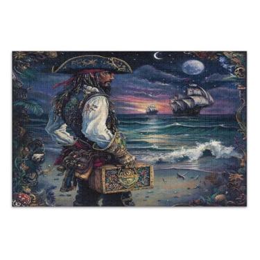 Imagem de Quebra-cabeça pirata Capitão Navio 1000 peças, quebra-cabeças legais com letras na parte de trás