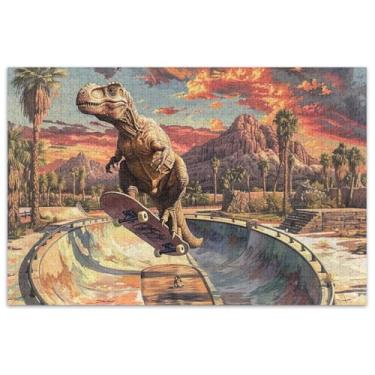 Imagem de Quebra-cabeça engraçado dinossauro skate parque para adultos 500 peças presentes família elefante branco brinquedo adulto pintura de belas artes