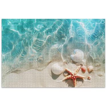 Imagem de Quebra-cabeça de praia concha estrela do mar para adultos 1000 peças brinquedos familiares engraçados arte arte quebra-cabeça família amantes presentes