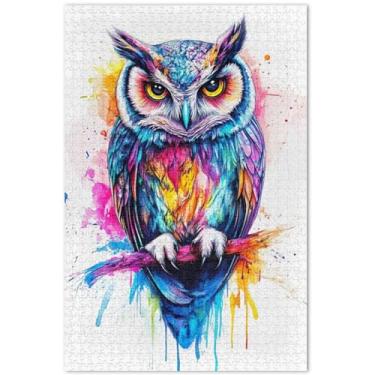 Imagem de Quebra-cabeça de pintura de coruja em aquarela 1000 peças impressão de arte animal adulto exclusivo quebra-cabeça família amantes presentes, 75 x 40 centímetros
