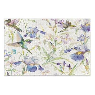 Imagem de Quebra-cabeça engraçado de íris e beija-flores em aquarela com letras nas costas, 500 peças para adultos