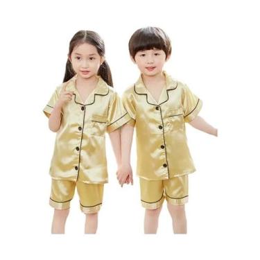 Imagem de Conjunto De Pijamas De Verão Em Cetim Para Meninas E Meninos, Manga Cu