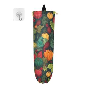 Imagem de Abóboras e outros suportes de saco plástico de folhagem de outono, suporte de saco de plástico para armário, recipiente de saco de mercearia