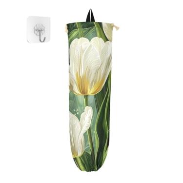 Imagem de Dispensador de saco de compras de tulipas brancas, organizador de sacos de cozinha, suporte de sacola de supermercado para sacolas plásticas
