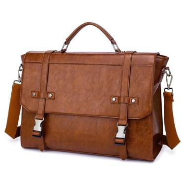 Imagem de Bolsa mensageiro masculina de couro vintage de 43 cm para laptop, bolsa tiracolo para negócios, viagens, campus, trabalho, Marrom, Large, Vintage